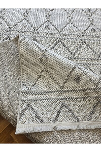 Badelya Home Monaco 0160A Krem Gri İskandinav Sisal Bukle Yumuşak Özel Ölçü S...