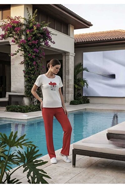 sevateks Kadın Baskılı Kısa Kollu Pijama Takımı – Rahat Kesim Pamuklu Ev Giyim