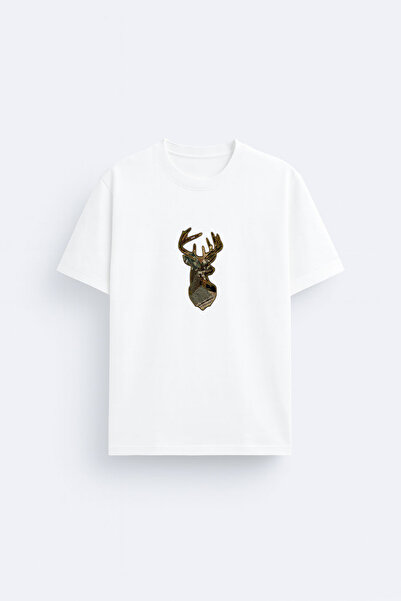 AYDESİGN Tricou alb Hunter Hunter Deer cu imprimeu guler rotund tricou