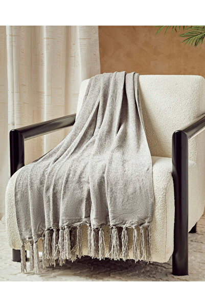 REDTAG بطانية من نسيج الشنيل الرمادي مع شرابة