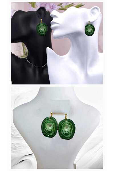 Dodemert Home Green Natural Stone Look Polymer Clay & Epoxy Design Earrings
