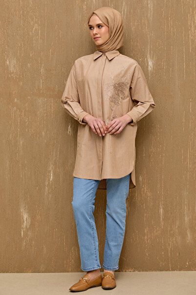 Setrms Payetli Nakışlı Çizgili Tunik