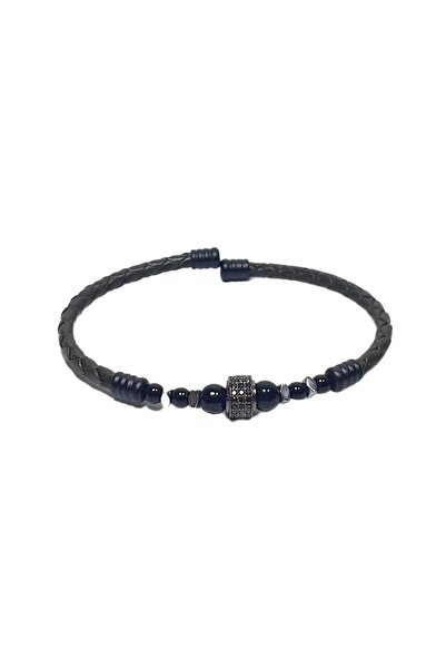 Janti Jtss26Blk1783 Stainless Steel Bracelet Genuine Leather Leather but Zirc...