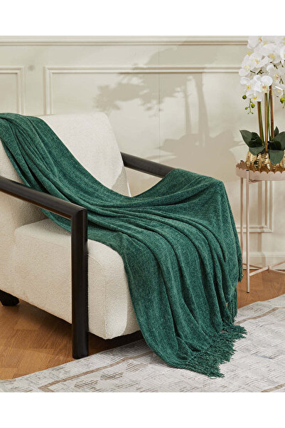 REDTAG Green Solid Throw With Fringes