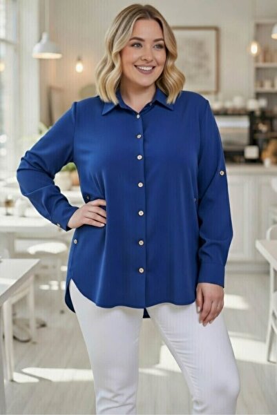 tarzımsüper Women's Plus Size Aerobin Fabric Button Detailed Oversized Shirt