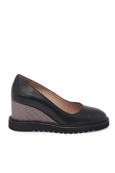 Tergan Siyah Hakiki Deri Kadın Dolgu Topuklu Ayakkabı - K25I1AY68092-A23