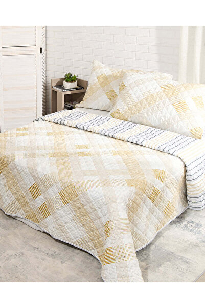 REDTAG لحاف أصفر مطبوع بنقوش هندسية مكون من 3 قطع (مقاس مزدوج )