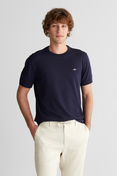 Gant Erkek Lacivert Regular Fit Bisiklet Yaka Logolu Kazak