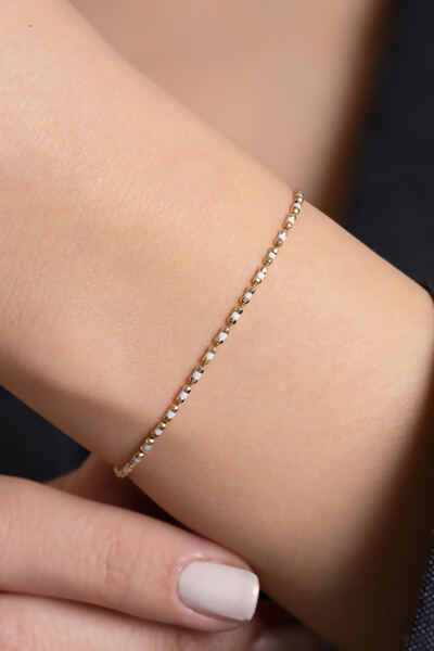 Bayar Gold 14 Ayar Altın Beyaz Mineli Bileklik + 3 cm Uzatmalı