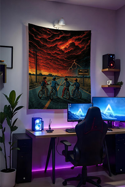 Halura Stranger Things Duvar Örtüsü– Kaliteli Kumaş, Gamer Oda Dekoru Tapestr...