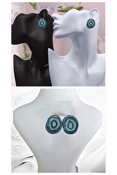 Dodemert Home Natural Stone Blue Look Polymer Clay & Epoxy Design Nail Earrin...