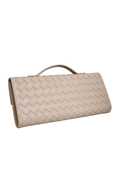 Platin Pudra Leather Knitted Women's Portfolio Bag