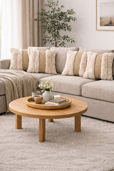 Teksev Risa Cream 4-Piece Cushion Cover Fluffy Decorative Sofa Pillowcase 45X45