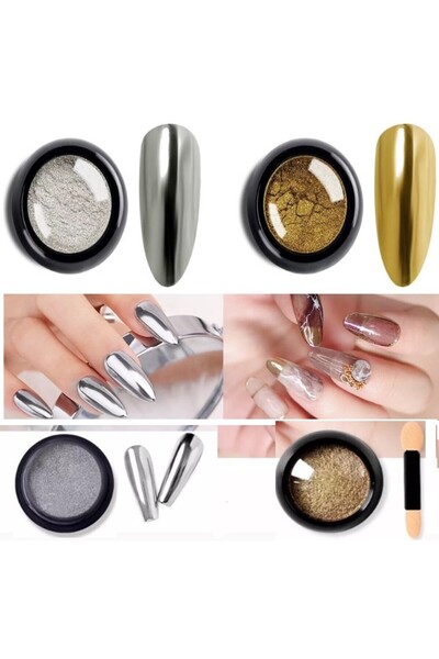 SİNKA Tırnak Ayna Tozu Krom Toz 10 gram Gümüş + Gold 2 Pcs