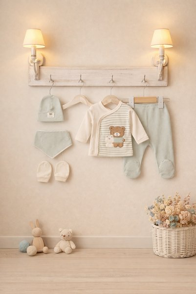Arin Baby 5-Piece Bear Set D Patterned Newborn Hospital Release/Boy Baby Zibin Set/Newborn Gift