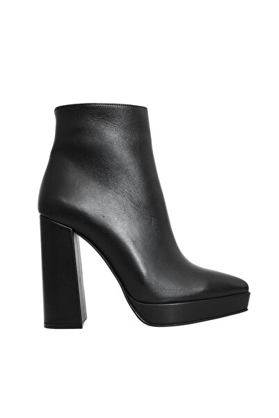Platin Black Leather Platform High Heeled Women's Boots