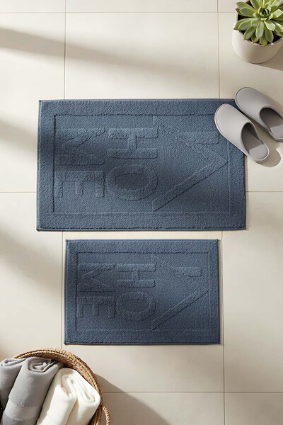 Rivaİstanbul Home Embossed Cotton Piece 2-Piece Bathroom & Toilet Mat Set