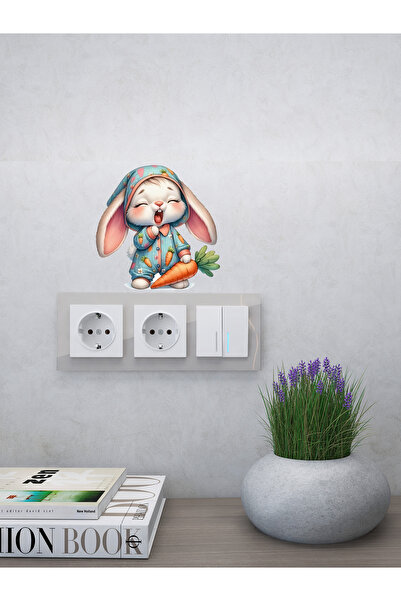 aiki 2 li Sevimli Uykucu Tavşan Priz üstü sticker, 8x8cm