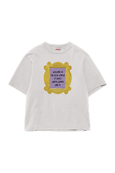 Unisex %100 Organik Pamuk Relaxed Fit Bisiklet Yakalı Baskılı Beyaz T-shirt