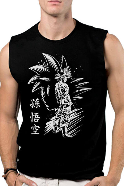 ROCKANDROLL Siluetă Goku cu mânecă neagră decupată |   Tricou fără mâneci pen...