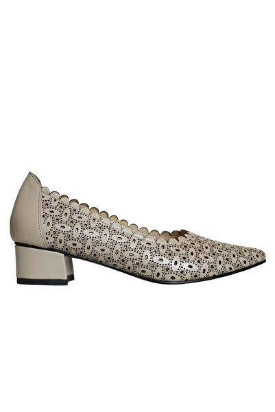 Platin Vizon Leather Laser Women Heeled Shoes