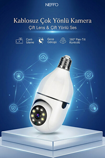 NEFFO Gece Görüşlü 360 Derece Led Işık 1080p Wifi Kamera Kablosuz Panoramik B...