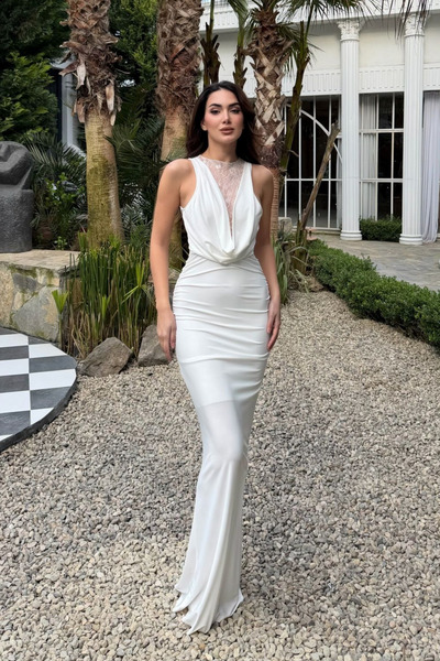 Sindimoda Rochie de seară Havena cu detaliu din dantelă la piept 4108