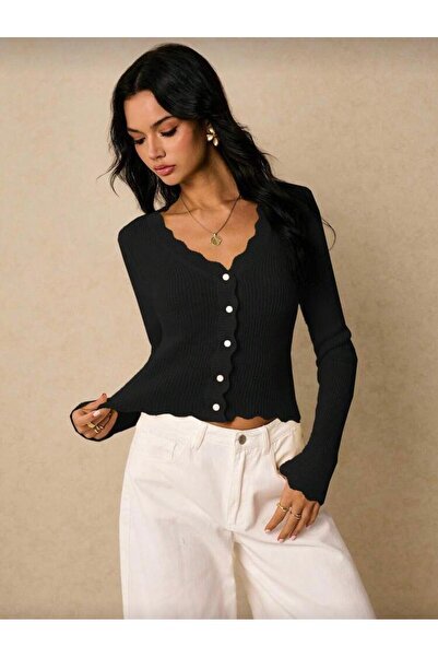 SolQ Cardigan tricotat pentru femei, cu decolteu în V, material reiat cu nast...