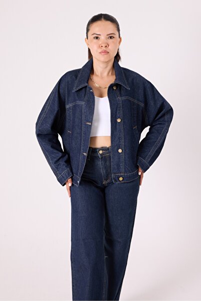 cracpot Kadın Lacivert Enzim Yıkama Jean Ceket – %100 Pamuk Denim
