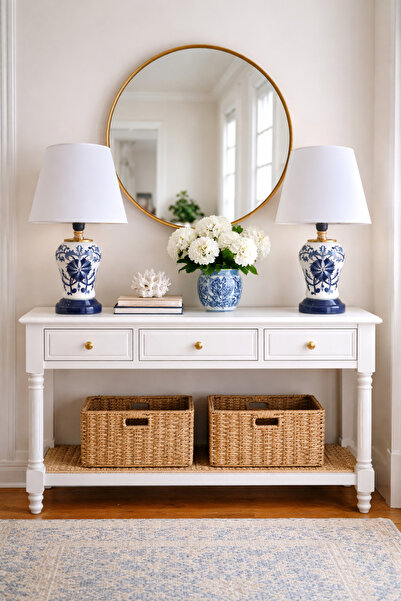 ferayhome Abajur Aydınlatma Aplik 2 li Şah Mavi Çiçekli Gold - Feray Home