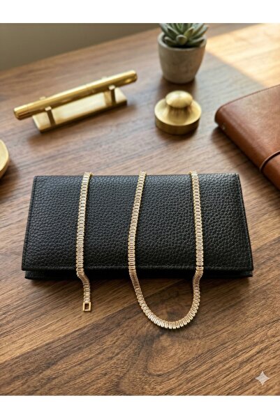 Zaman Kutusu Women's Black Wallet and Gold Color Baguette Stone Necklace-Brac...