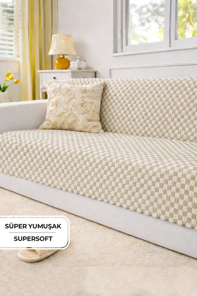 EvienHome Aron Fur-Trimmed Sofa Cover 170X215 cm Soft Plush Luxury Non-Slip S...