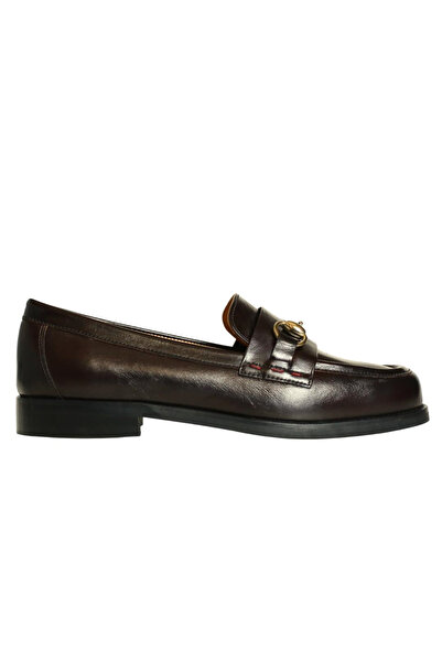 Platin Coffee Leather Women Buckled Loafers