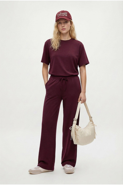 Ritnice Women's Elix Modal Touch Crew Neck Waist Elastic Pocketed Claret Red ...