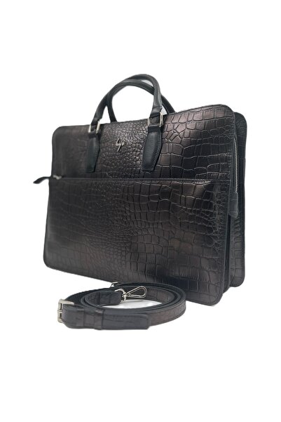 BYZ - 1213 Laptop&Evrak Bag Si Genuine De Leather Ahve/Black 41Cm/31Cm/10Cm