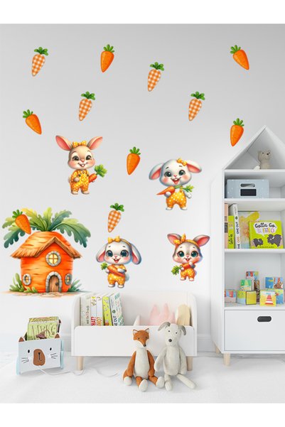 aiki Cute Rabbits and Carrots Home Baby and Kids Room Wall Sticker, 50X100Cm