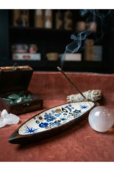 Namaruna Bol emailat pentru bețișoare – lemn de mango „Ochi de rău”