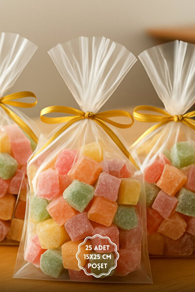 Bimotif 25li Hediye Poşeti Seti (25 Şeffaf Poşet 15x25 cm, 25 adet Klips, 35 adet Stickers)