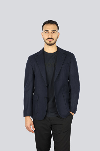 BOSS Men's Regular Fit Notched Collar Long Sleeve Navy Blue Jacket 50551576-404