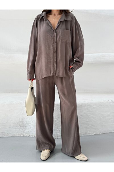 NEW JOURNAL Women's Mink Pocketed Cupralı Modal Top and Bottom Set Frv0158