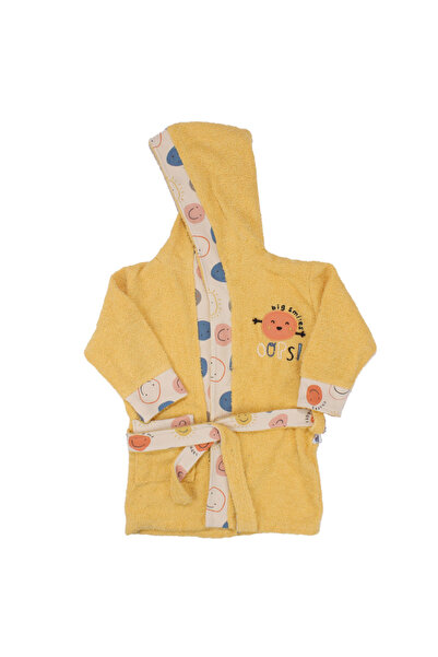 bebegen Boy's Yellow Emoji Patterned Ops Bathrobe