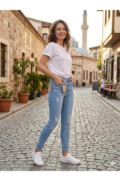 OwenLife Reepi̇ Jeans with Narrow Strips and Full Rips 100:cm