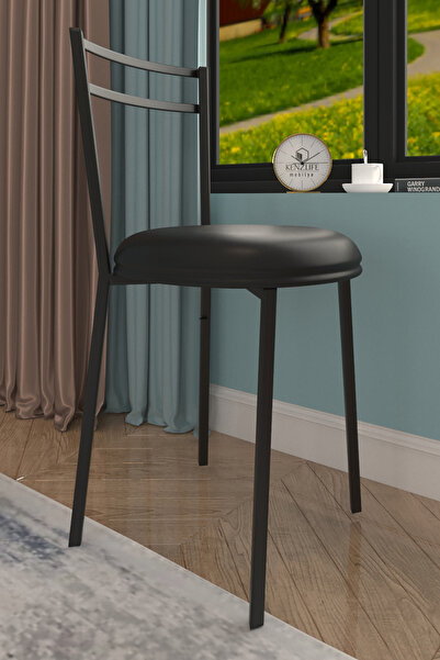 Kenzlife metal sandalye masum 4 lü syhsyh mutfak sandalyesi suni deri siyah m...