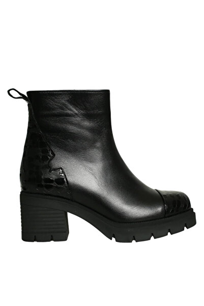 Platin Black Leather Women's Heeled Boots