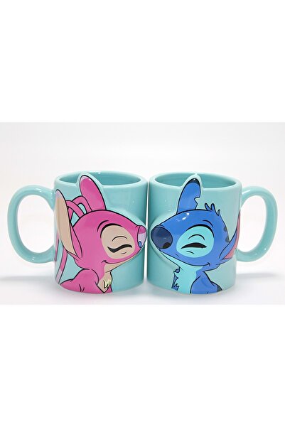 Store Stitch Ve Angel 3D Figürlü Öpüşen Çift Kupa Bardak Seti 7.5*9 Cm