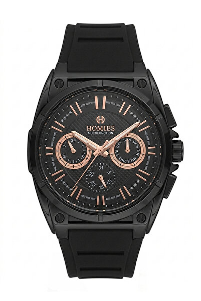 Homies Men's Black Silicone Cord Black Dial Multifunction Wristwatch 2 Year W...