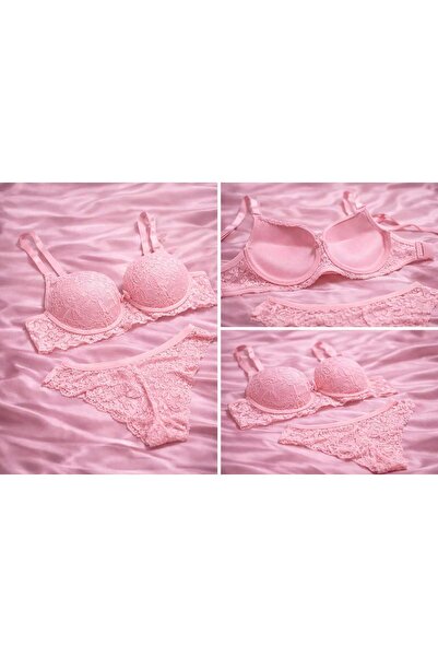 SOLENIA طقم حمالة صدر وسروال داخلي مكون من دانتيل قطع بحمالات مسطحة وحشوة كثي...