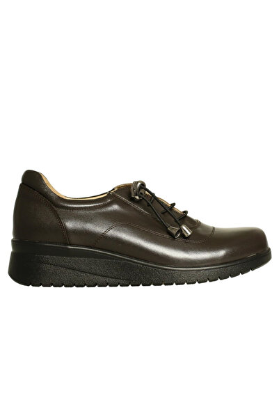 Platin Brown Leather Women's Wedge Heel Comfort Shoes