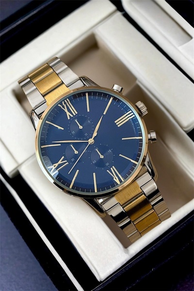Güncel Vitrin Premium Infinity Navy Blue&Gold Silver Ipc Plated Men's Wristwatch