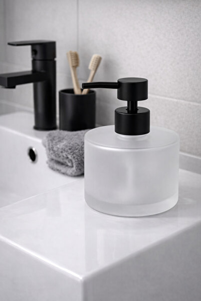 MİS KİTCHEN 600 ml Glass Liquid Soap Dispenser with Black Head Modern Bathroo...